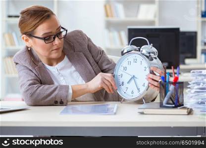 Businesswoman workaholic trying to finish urgent paperwork