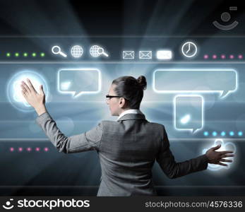 Businesswoman working on a virtual digital keyboard