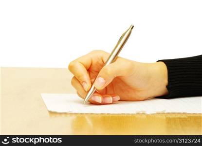businesswoman writes a pen on an empty paper