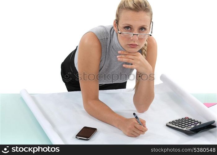 businesswoman writing a project