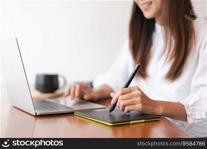 Businesswomen use digital tablet with stylus pen and analysis finance data of new startup on laptop.