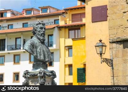Bust of Benvenuto Cellini on the Ponte Vecchio in Florence, Italy