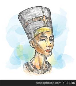 Bust of Nefertiti hand drawn watercolor