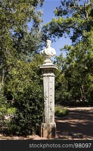 Bust statues of poets, philosophers and writers decorating the gardens of the Palace of Marques de Pombal in Oeiras, Portugal