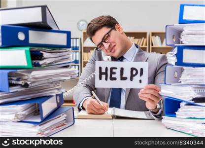 Busy businessman asking for help with work