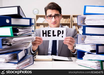 Busy businessman asking for help with work