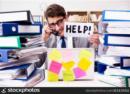 Busy businessman asking for help with work