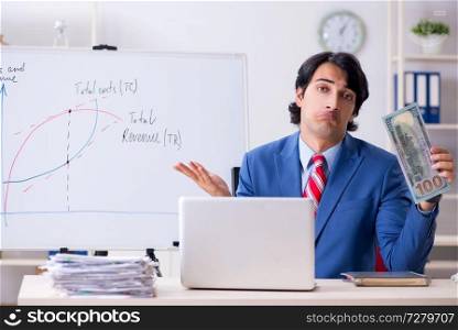 Busy businessman explaining business charts