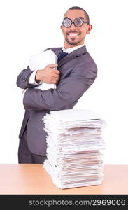 Busy businessman with lots of papers