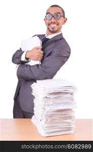 Busy businessman with lots of papers