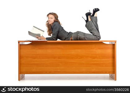 Busy businesswoman isolated on the white