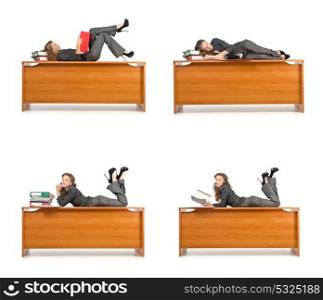 Busy businesswoman isolated on the white