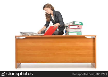 Busy businesswoman isolated on the white