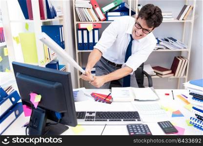 Busy frustrated businessman angry in the office