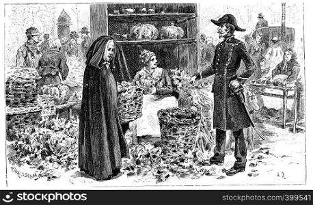 But, said the good woman, Little Sister does not beg, vintage engraved illustration.