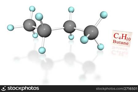 Butane molecula on white background