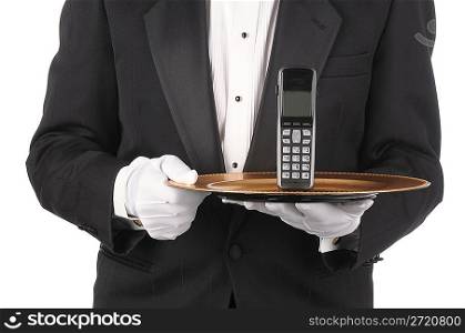 Butler with Phone on Tray