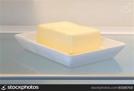 Butter in opened refrigerator concept.. Butter in opened refrigerator concept