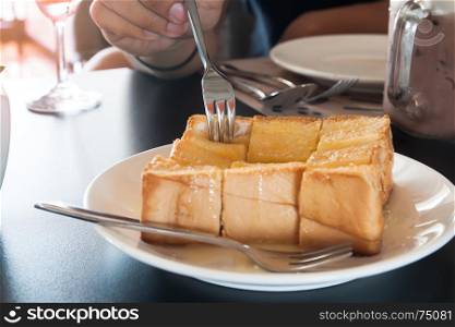 Butter toast bread in cafe or restaurant