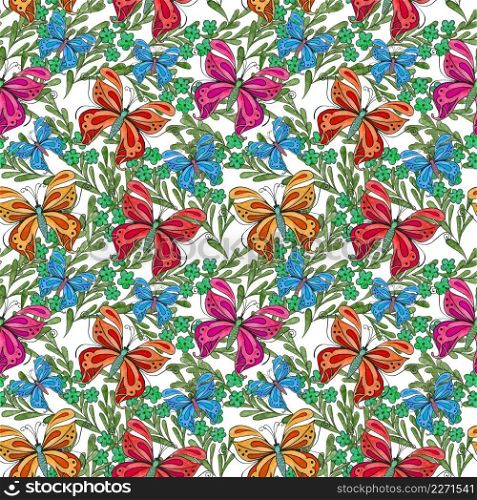 Butterflies moths in§s animals fly. Seam≤ss pattern with bytterflies. Wallpaper. Rose Chamomi≤Wildflowers Floral. 