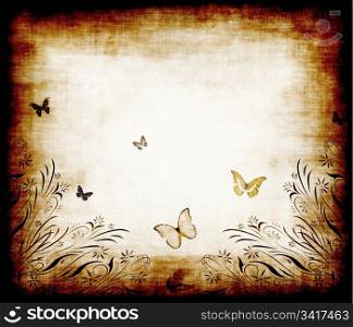 butterfly grunge. nice floral grunge illustration with butterflies on old parchment