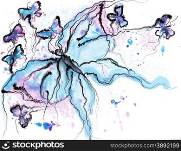 butterfly in watercolor on white background with splash