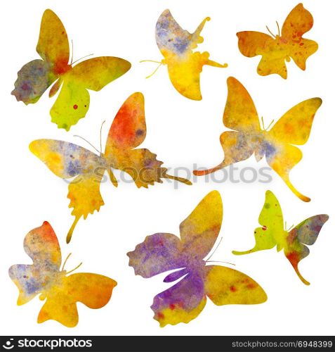 Butterfly silhouette. Watercolor illustration. Isolated on white. Butterfly silhouette. Watercolor illustration. Isolated on white background. For postcards, decoration