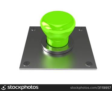Button on metal. 3d rendered image