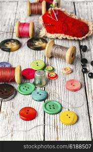 Buttons from clothing. Set of buttons of different colors and sizes from clothing