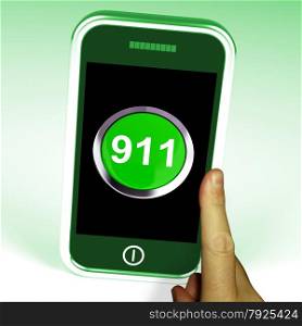 Buy Button On Mobile Shows Commerce Or Retail. Nine One On Phone Showing Call Emergency Help Rescue 911