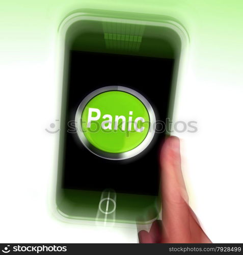 Buy Button On Mobile Shows Commerce Or Retail. Panic Mobile Meaning Anxiety Distress And Alarm