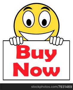 Buy Now On Sign Showing Purchasing And Online Shopping