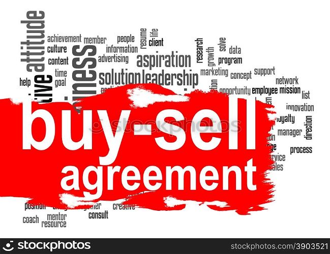 Buy-sell agreement word cloud with red banner image with hi-res rendered artwork that could be used for any graphic design.. Decision word cloud with yellow banner