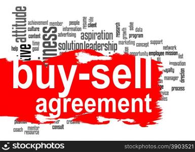Buy-sell agreement word cloud with red banner image with hi-res rendered artwork that could be used for any graphic design.. Decision word cloud with yellow banner