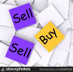 Buy Sell Post-It Notes Showing Business Transactions