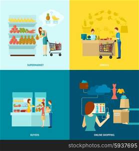 Buyer Flat Icons Set. Buyer design concept set with supermarket and online shopping service flat icons isolated vector illustration