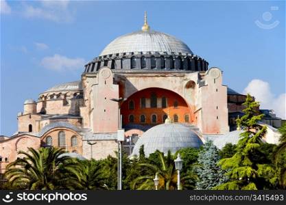 Byzantine architecture of the Hagia Sophia ( The Church of the Holy Wisdom or Ayasofya in Turkish ), famous historic landmark and world wonder in Istanbul, Turkey