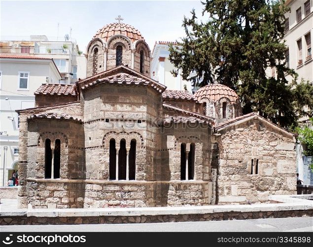 Byzantine Kapnikarea orthodox church in Monastiraki, central Athens, in the corner of Ermou and Kalamiotou, Greece.