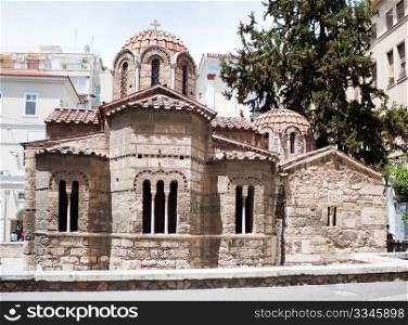 Byzantine Kapnikarea orthodox church in Monastiraki, central Athens, in the corner of Ermou and Kalamiotou, Greece.