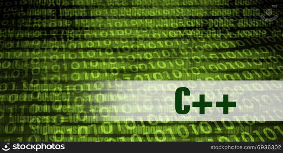 C++ Coding Language with Green Binary Background. C++