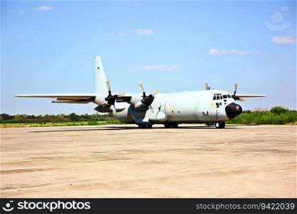 C130 military air forse transport plane on ground ready take off
