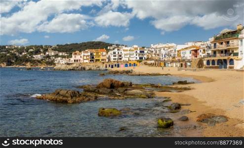 Ca≤lla de Palafru≥ll, traditional whitewashed fisherman villa≥and a popular travel and holiday destination on Costa Brava, Catalonia, Spain.