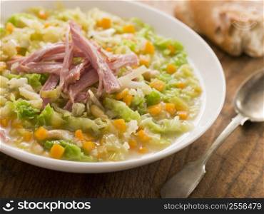 Cabbage and Bacon Soup with Rustic Bread