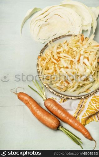 cabbage carrots salad with ingredients vegetables, close up