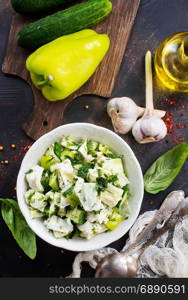 cabbage salad in bowl and on a table