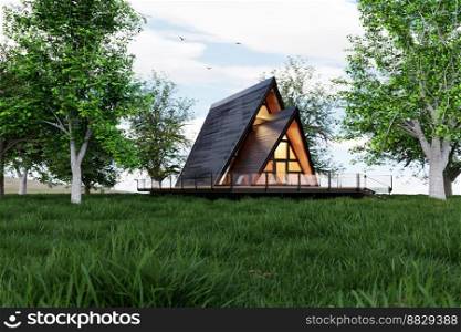 cabin, house in the woods 3d rendering