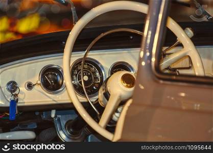Cabin of Retro Car. Interior of an Old C. Interior of an Old Car