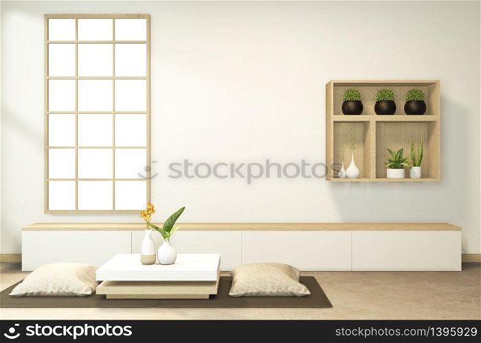 cabiner and low table interior mock up Chinese style Room interior. 3D rendering