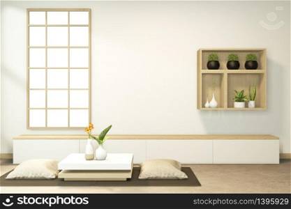 cabiner and low table interior mock up Chinese style Room interior. 3D rendering