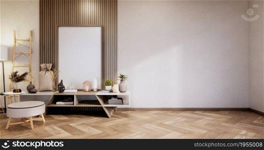cabinet and arm chair,decoration plants, Modern empty room ,minimal designs. 3D rendering